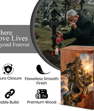 Guitar Wooden Cremation Urn – Wooden Urn for Human Ashes | Acoustic Guitar Memorial Urn