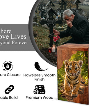 Tiger Wooden Cremation Urn – Strength & Courage Memorial Urn for Human Ashes