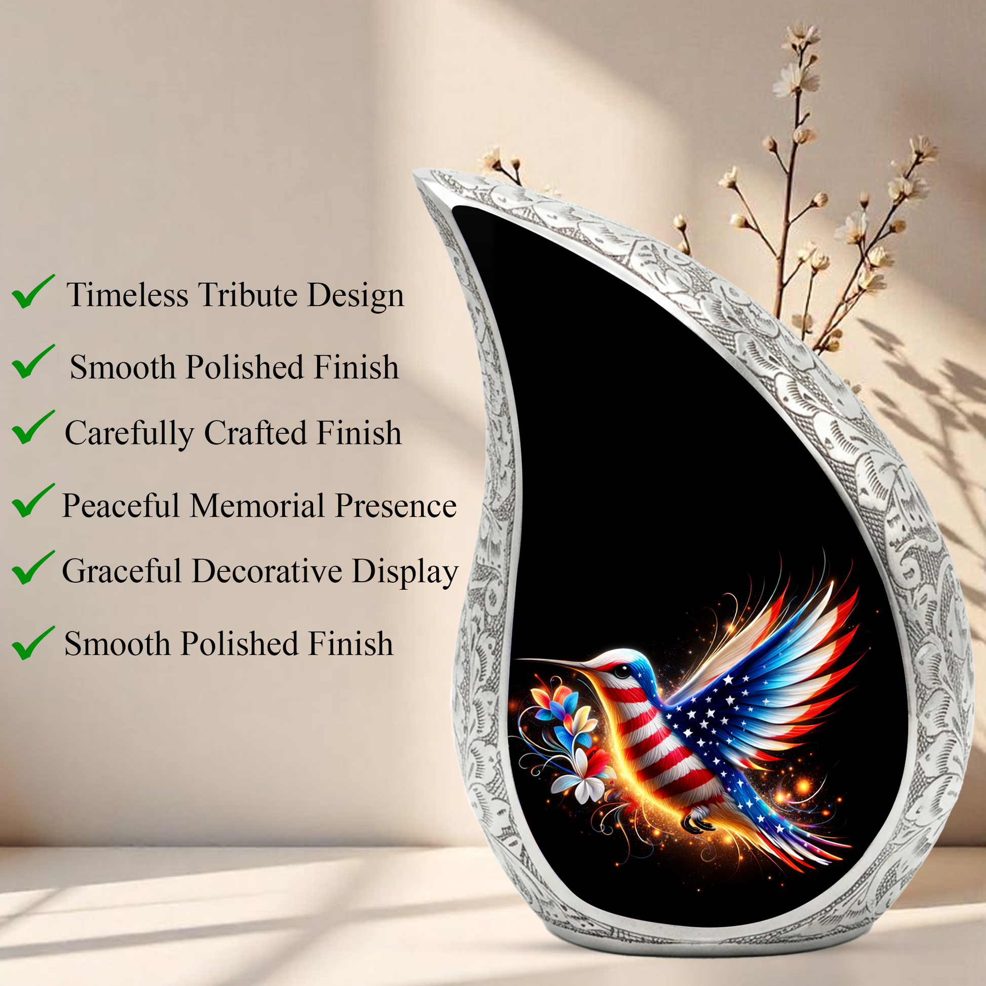 Patriotic Hummingbird Urn for Mom | Adult Cremation Urn for Ashes