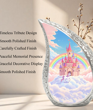 Rainbow Castle Unicorn Memorial Urn | Child Keepsake Urn | Baby Memorial Urn for Ashes