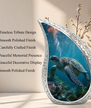 Sea Turtle Urn for Human Ashes | Beach & Ocean Wooden Cremation Urn | Beautiful Sea Turtle Memorial Urn for Mom