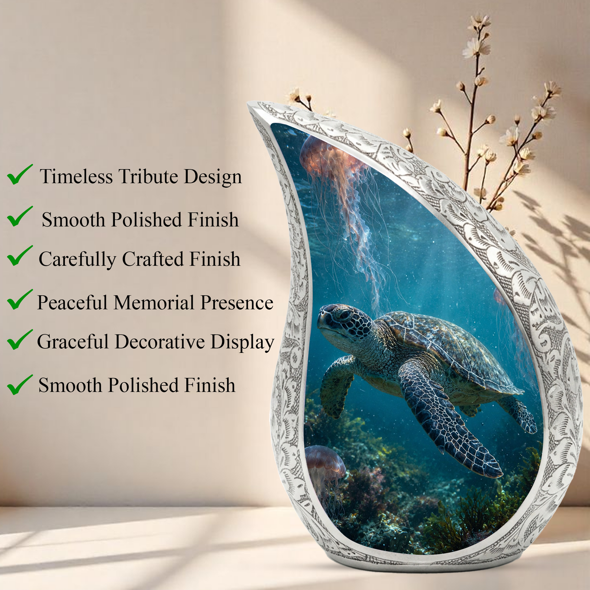 Sea Turtle Urn for Human Ashes | Beach & Ocean Wooden Cremation Urn | Beautiful Sea Turtle Memorial Urn for Mom