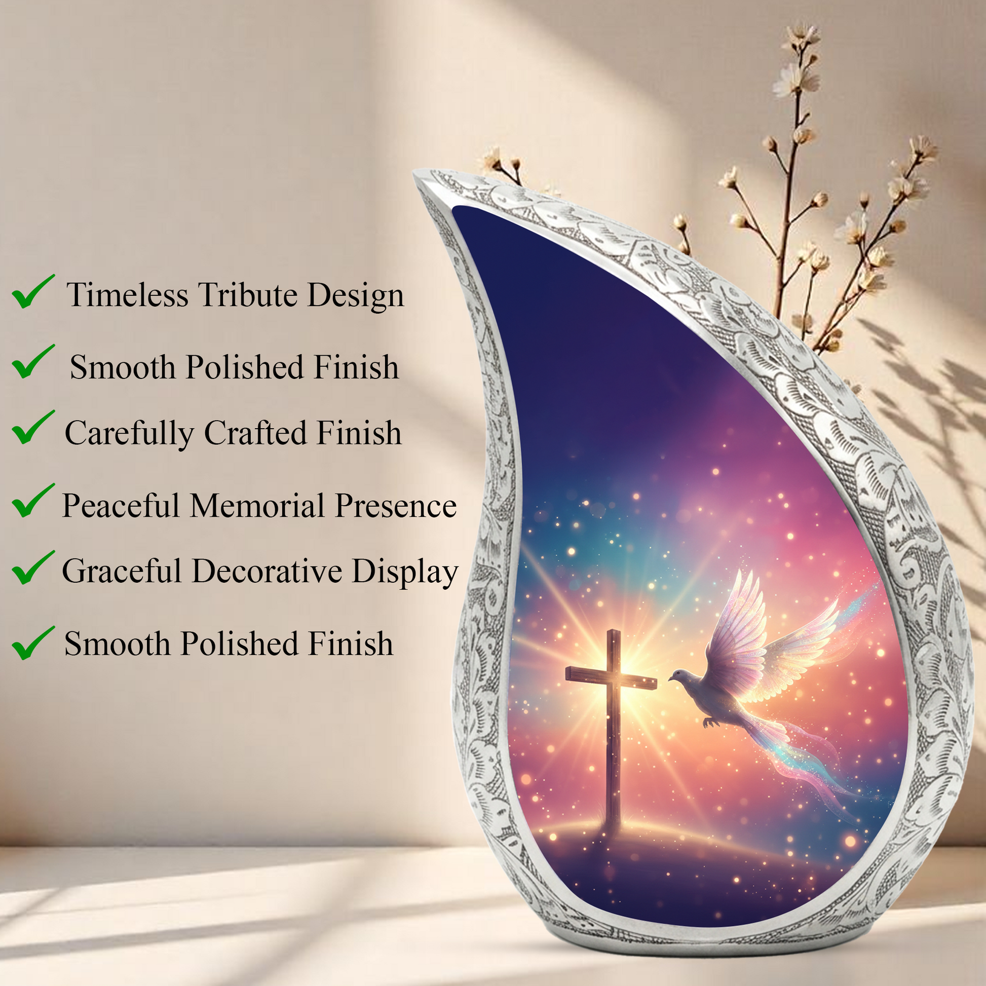 Christian Memorial Urn | Religious Urn for Ashes | Sunset Cross Urn