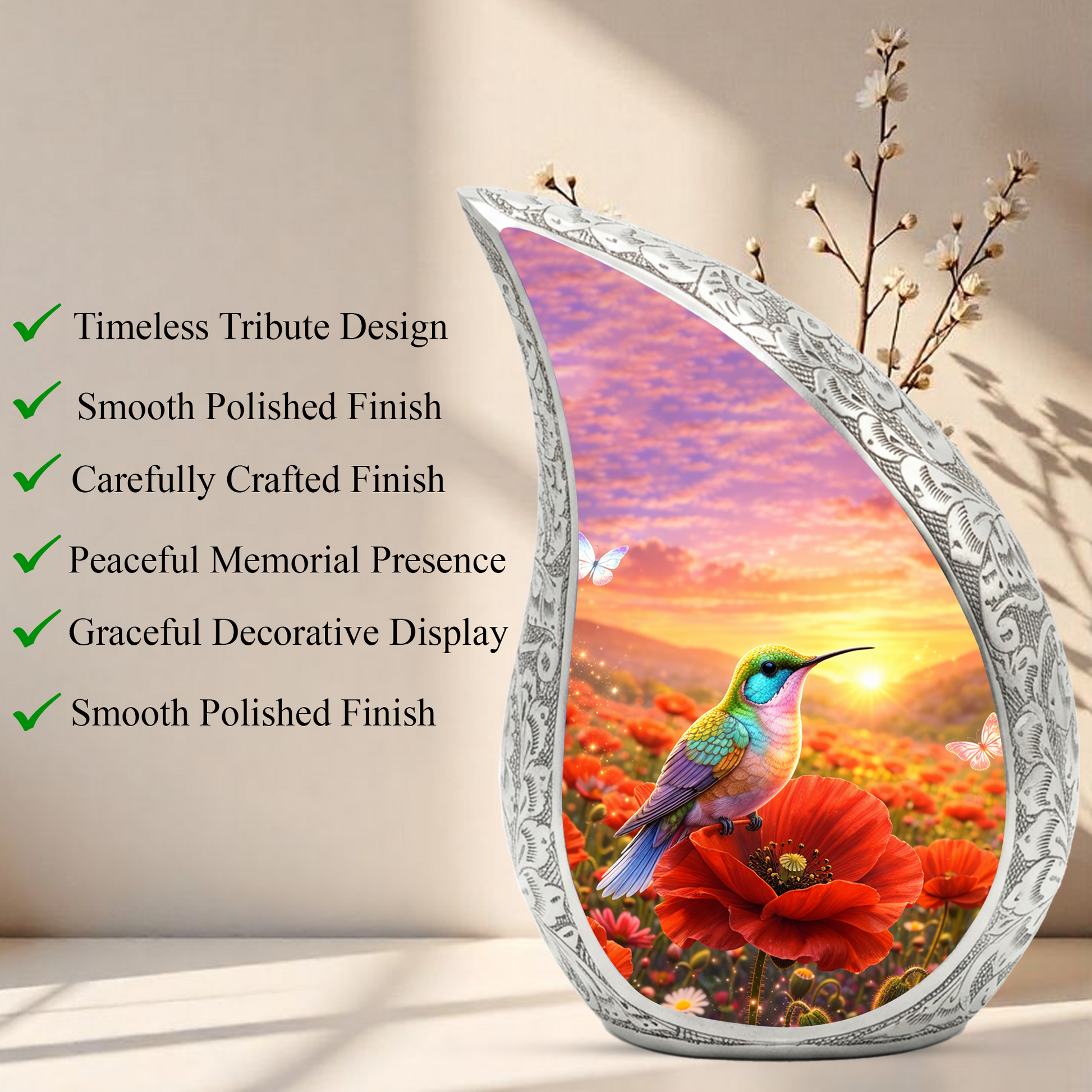 Hummingbird Memorial Urn for Mom | Urn for Human Ashes | Keepsake Urn for Mom