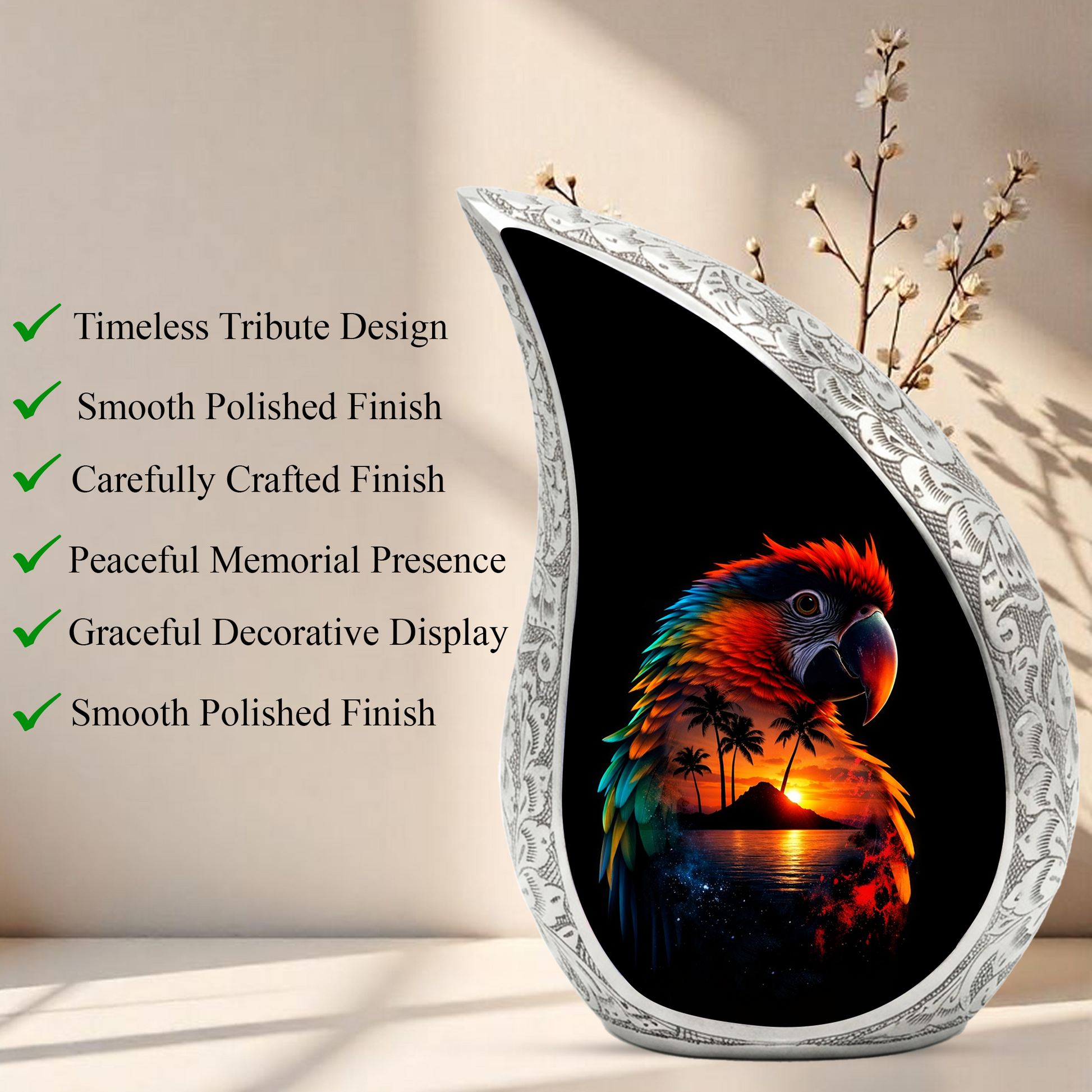 Beautiful Parrot Cremation Urn for Adult Ashes