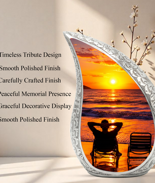 Beach Sunset Urn for Human Ashes | Wooden Ocean Sunset Cremation Urn | Beach Memorial Urn