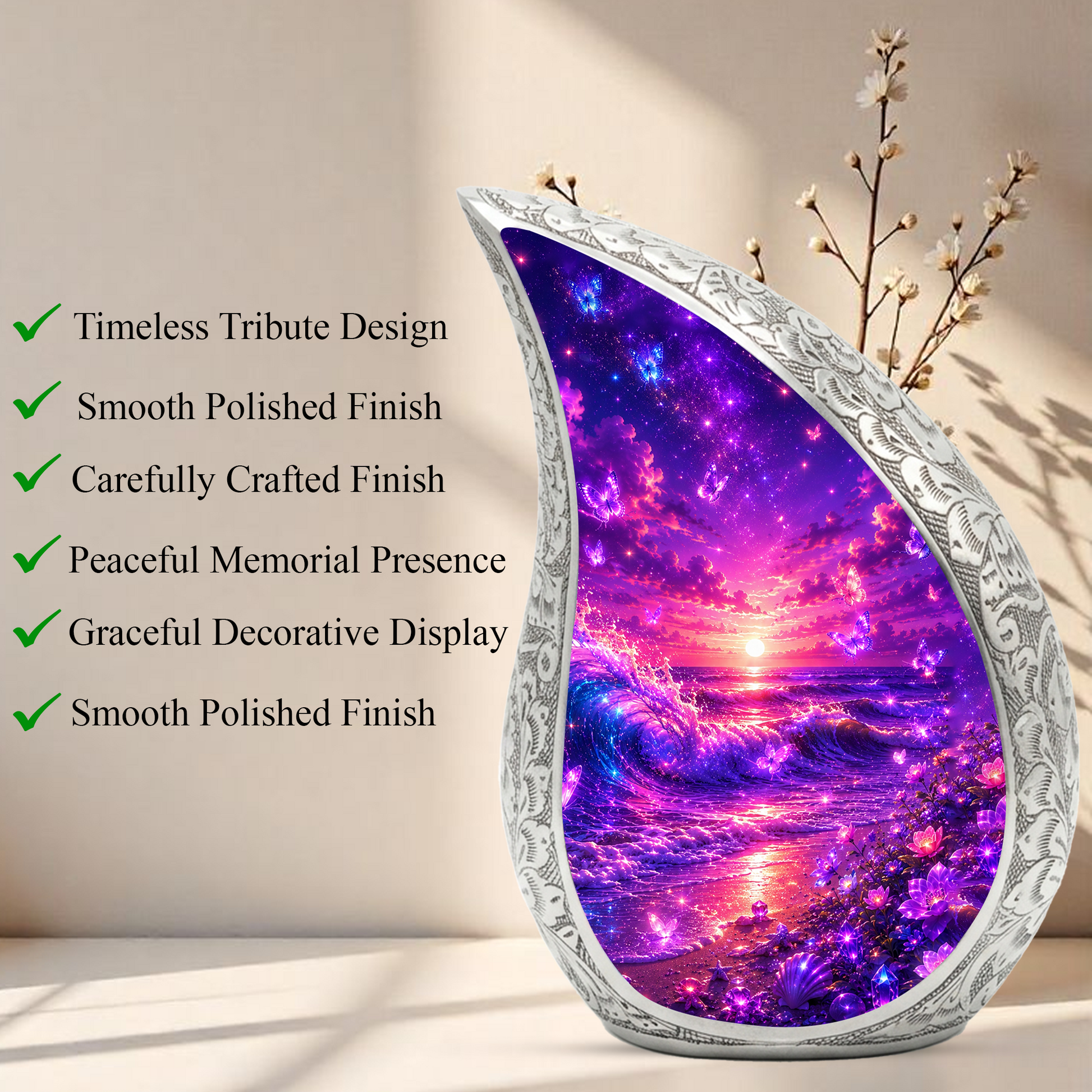 Neon Ocean Butterfly Beach Cremation Urn for Adult Ashes – Beautiful Beach-Themed Urn for Human Ashes