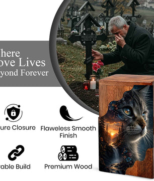 Personalized Cat Urn, Custom Pet Urn for Cat, Wooden Cremation Urn