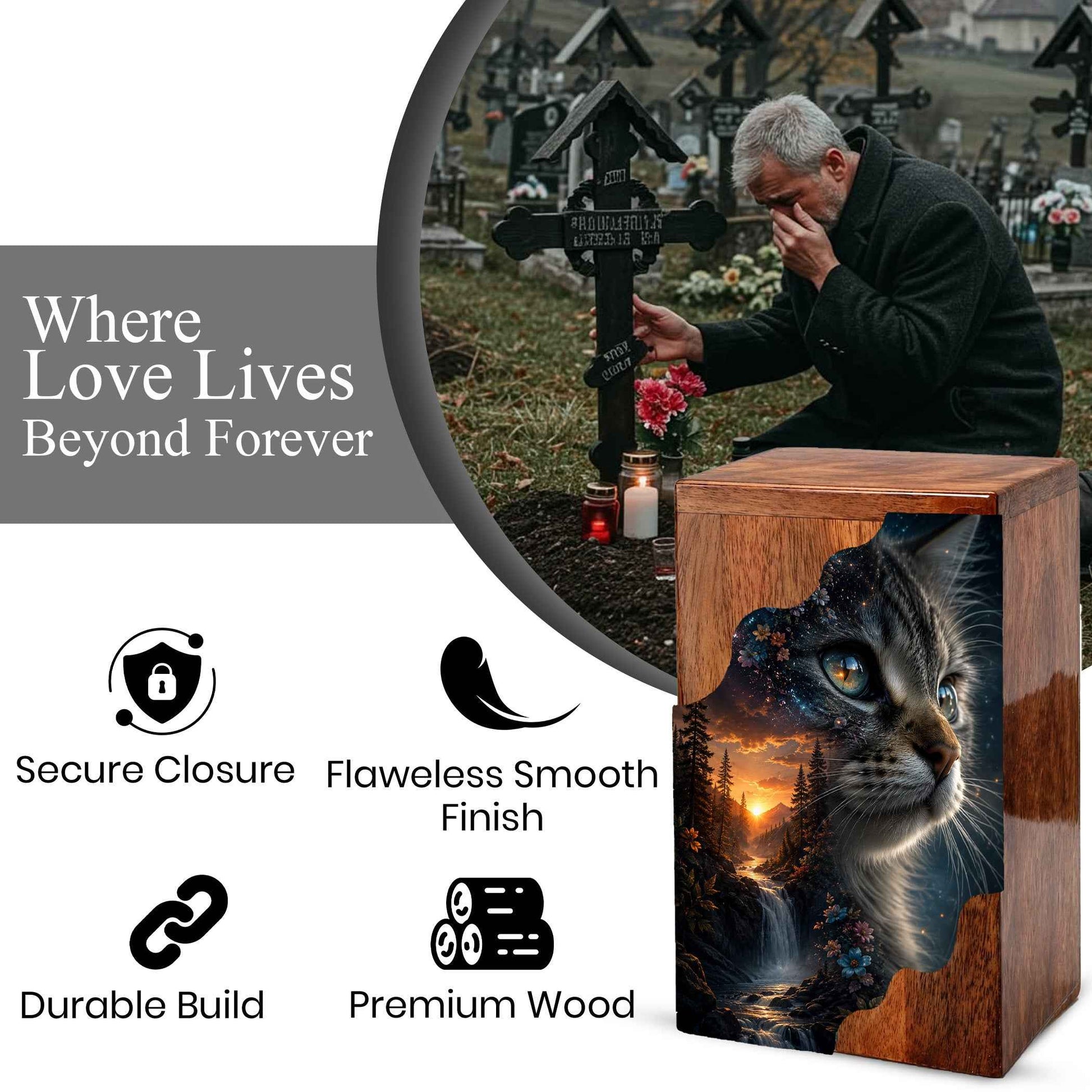 Personalized Cat Urn, Custom Pet Urn for Cat, Wooden Cremation Urn