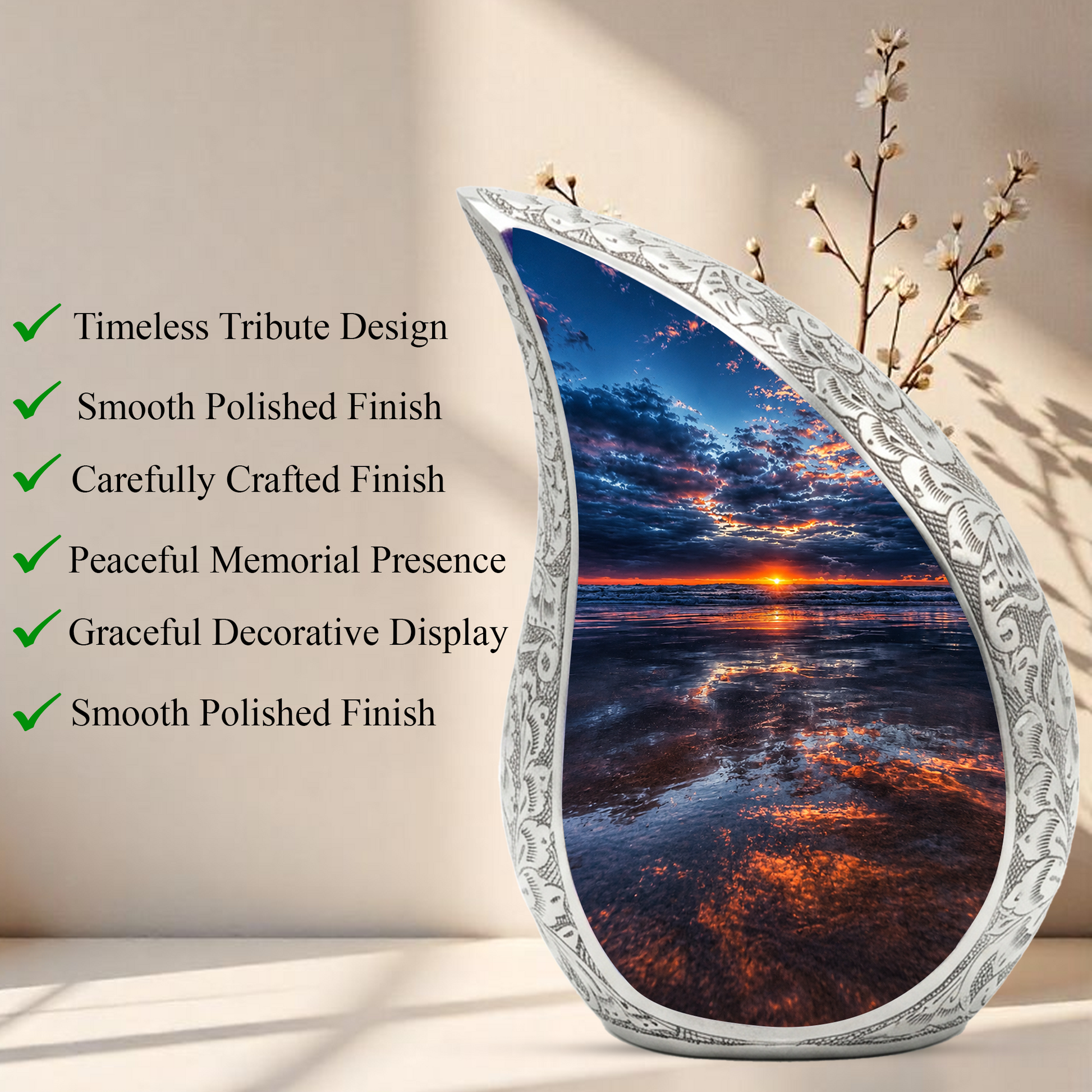 Ocean Sunset Urn for Human Ashes | Beach Cremation Urn, Ocean Wave Memorial Urn