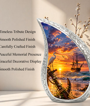 Nautical Cremation Urn for Adult Ashes, Ocean Sunset Memorial Urn, Ship and Anchor Urn, Coastal Urn for Dad