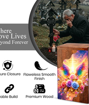 Angel Wings Wooden Cremation Urn – Heavenly Memorial Urn for Human Ashes
