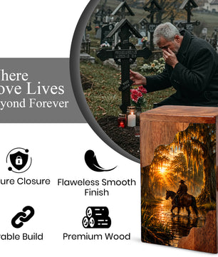 Personalised Urns for Dad,Cowboy Memorial Urn, Funeral Urn Wood