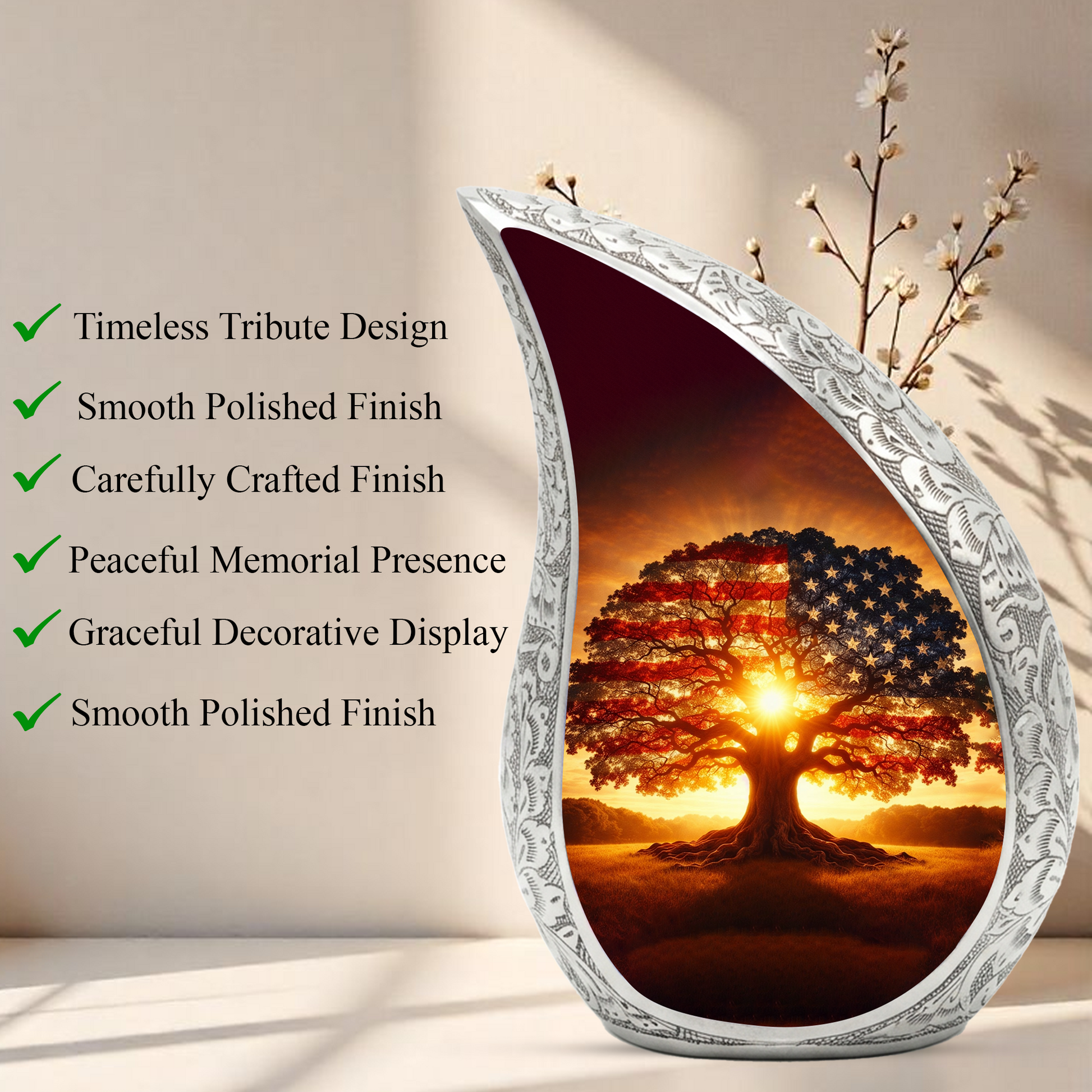 Patriotic American Tree Adult Urn for Human Ashes