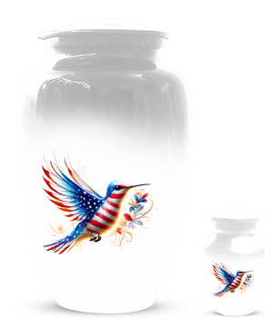 Patriotic Hummingbird Urn for Ashes, American Flag Cremation Urn