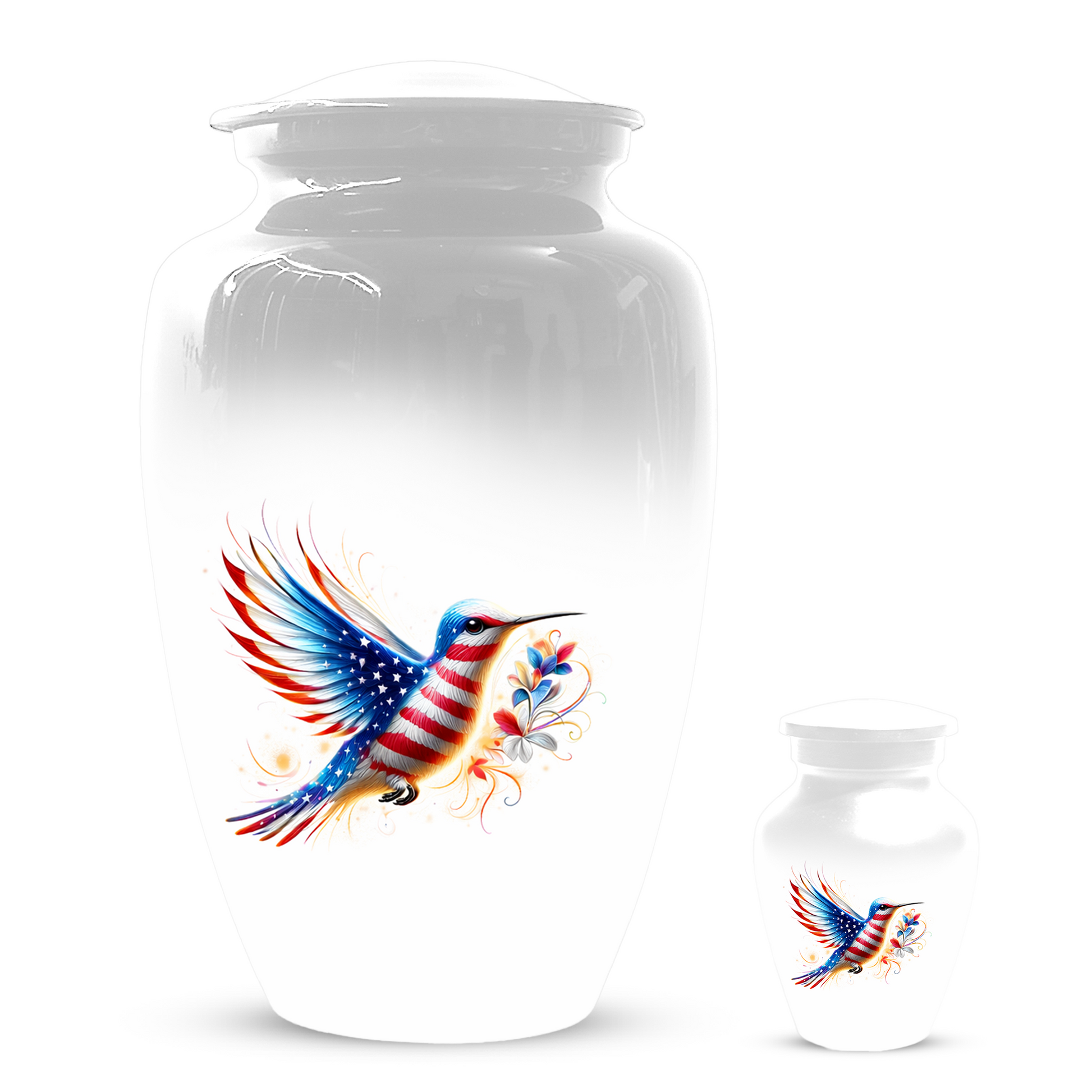Patriotic Hummingbird Urn for Ashes, American Flag Cremation Urn