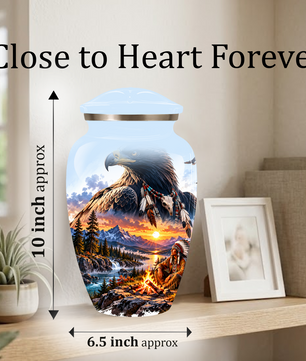 Personalized Adult Cremation Urn for Ashes, Native American Eagle Memorial Urn