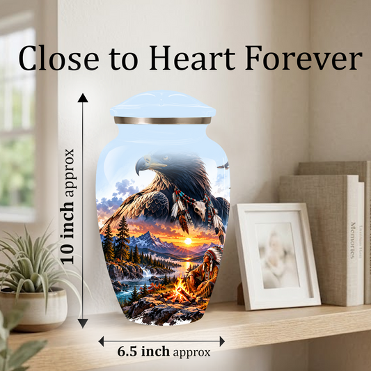 Personalized Adult Cremation Urn for Ashes, Native American Eagle Memorial Urn