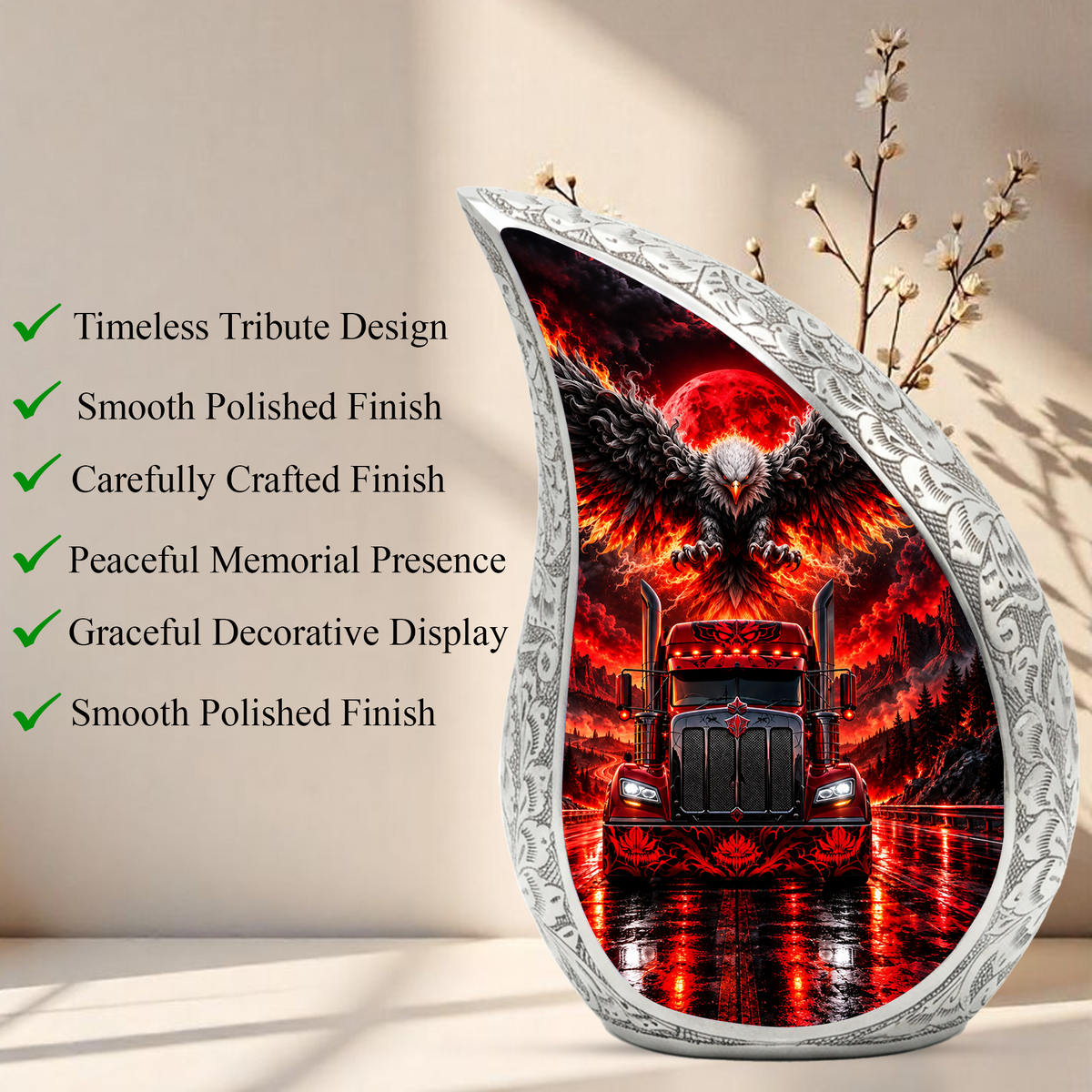 Semi Truck Cremation Urn for Ashes, Truck Driver Memorial Urn, Personalized Trucker Urn, Eagle Cremation Urn