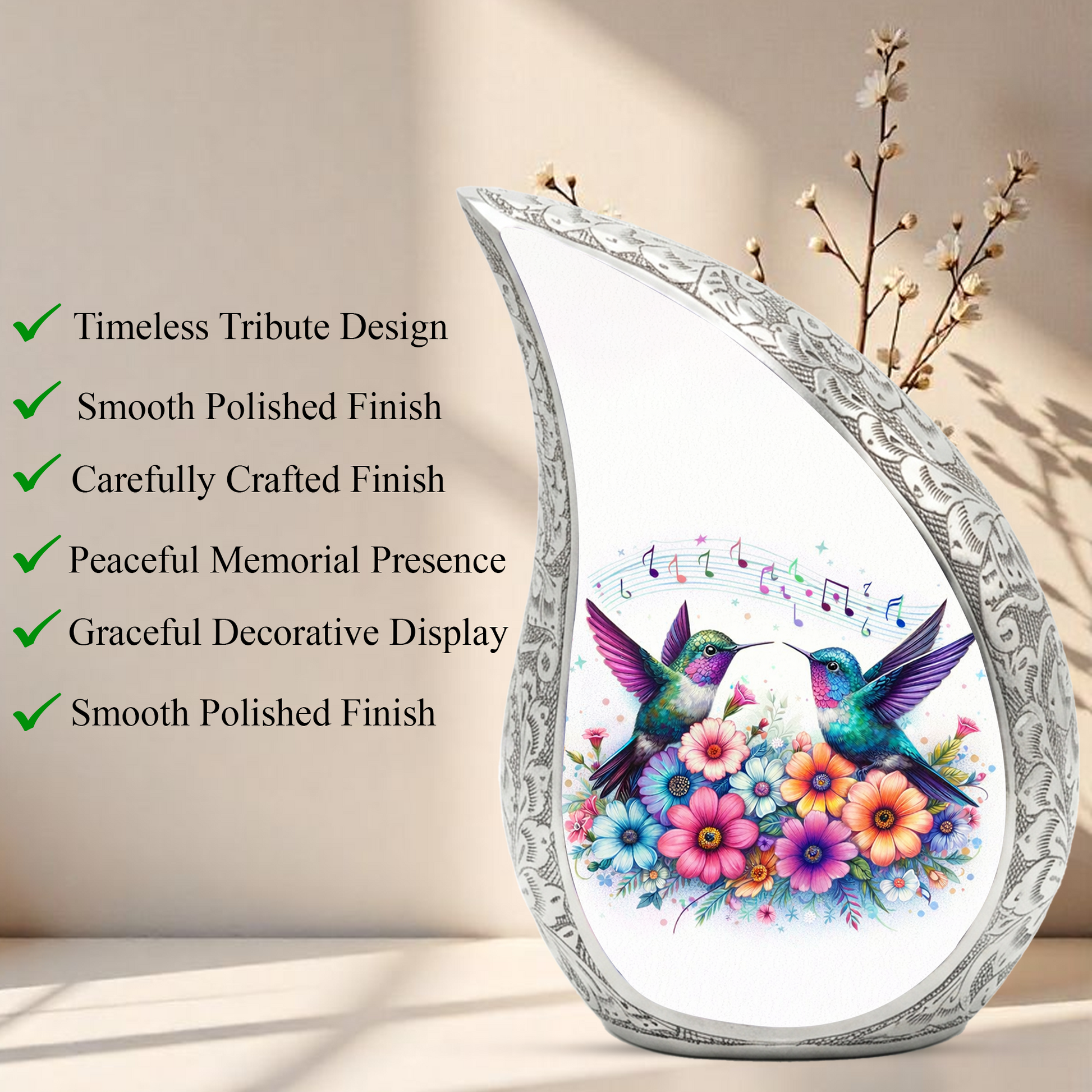 Beautiful Hummingbird with flowers Cremation Urn for Adult Ashes