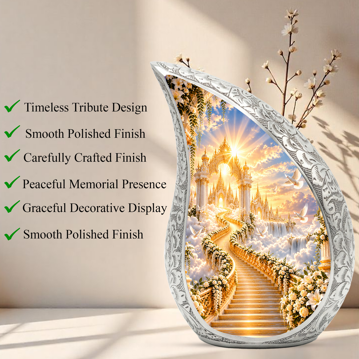 Heavenly Stairway Cremation Urn for Adult Ashes, Golden Heaven Memorial Urn