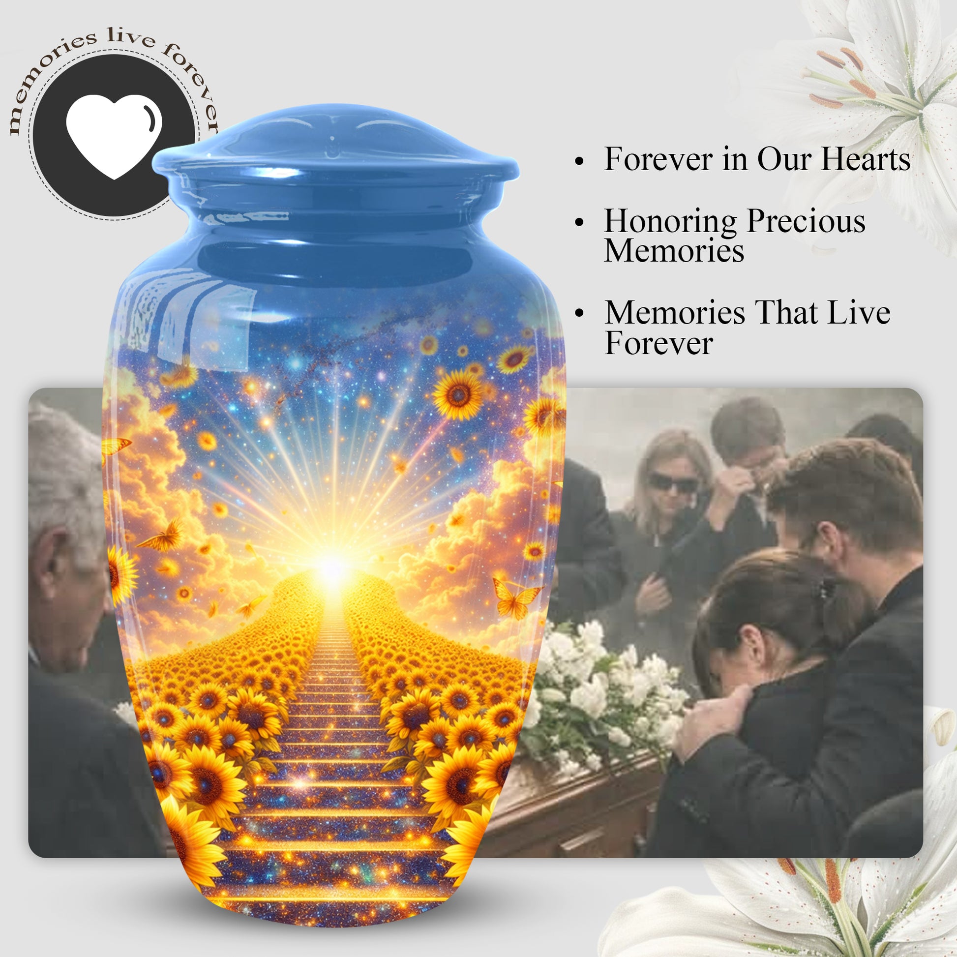 Sunflower Urn for Mom, Adult Female Large Urn for Ashes