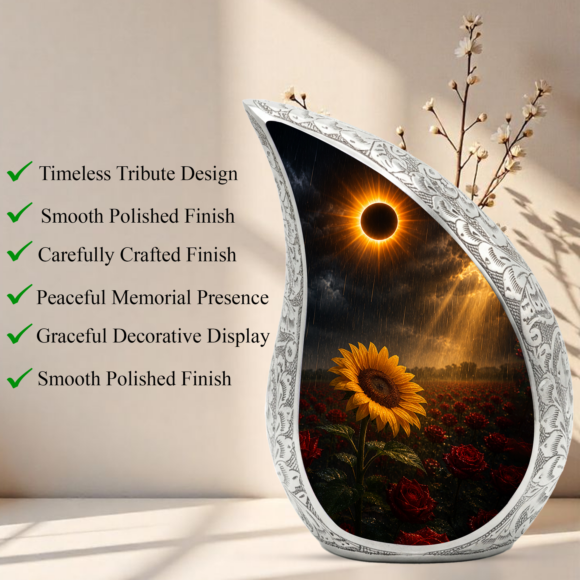 Sunflower Cremation Urn for Human Ashes | Sunflower & Rose Urn