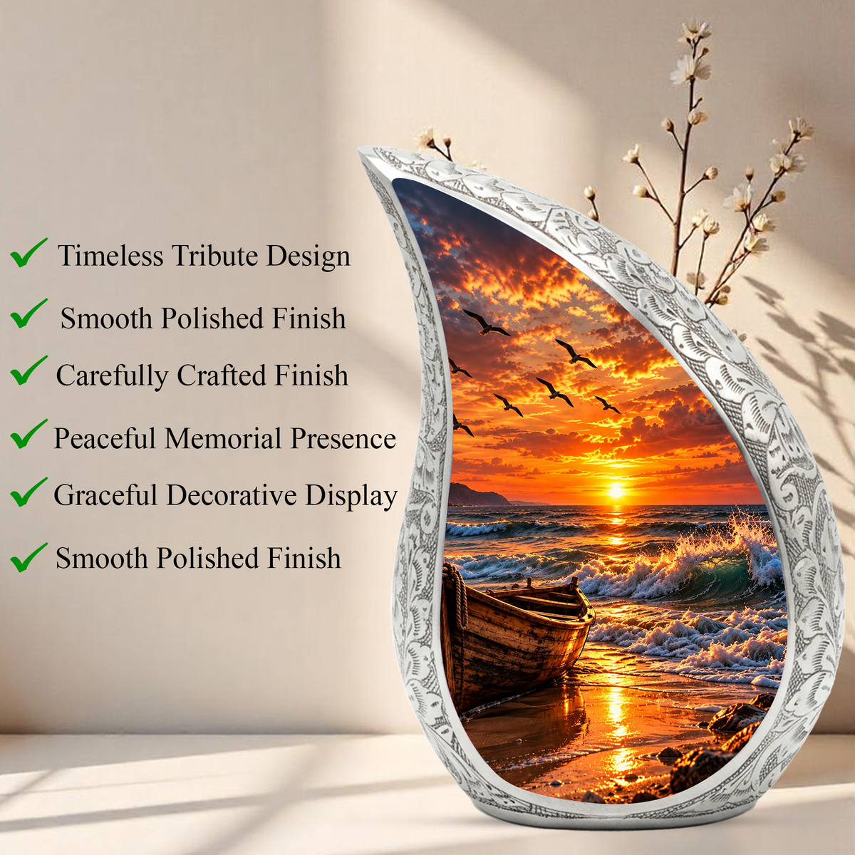 Ocean Sunset Cremation Urn for Adult Ashes, Beach Memorial keepsake Urn