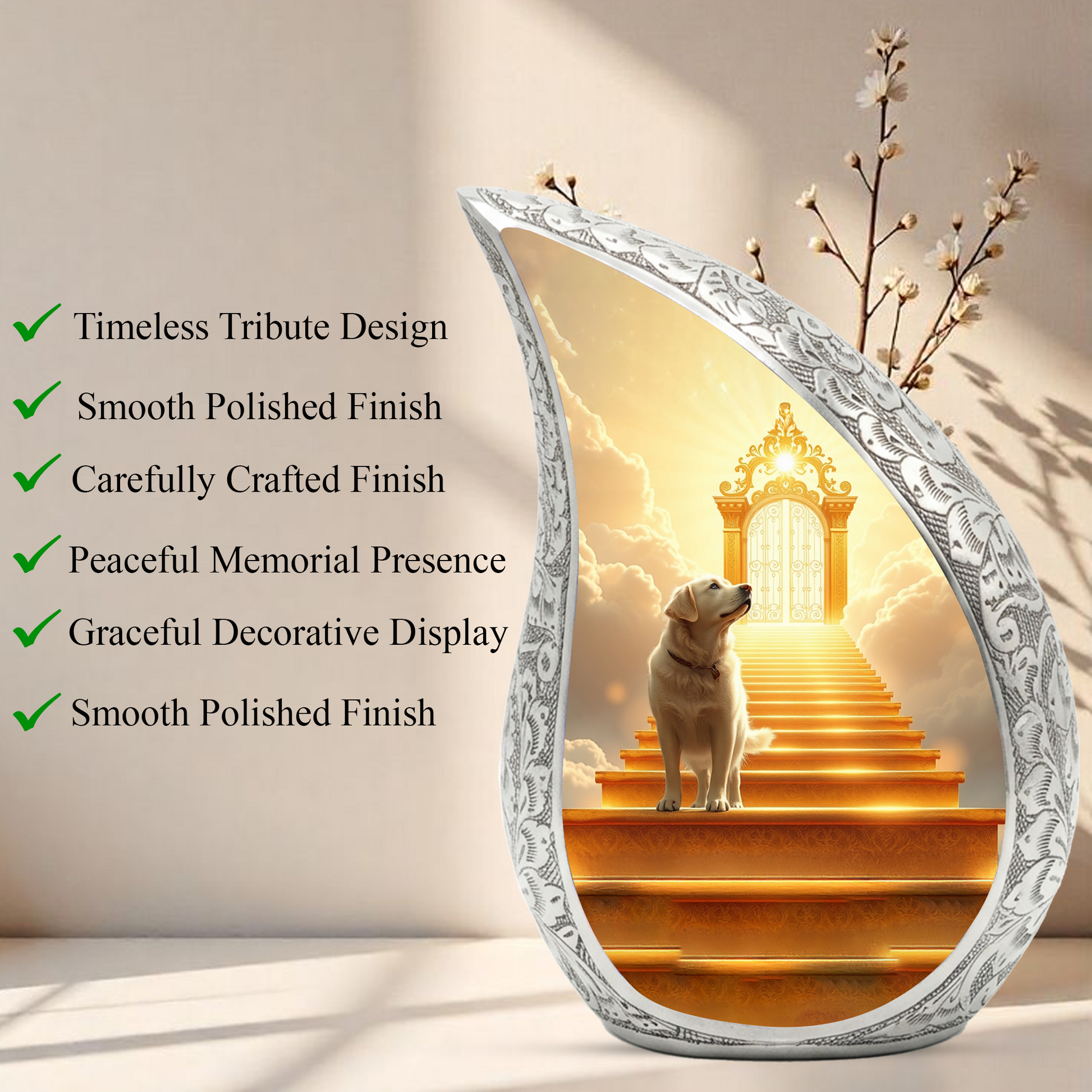Personalized Dog Cremation Urn – Teardrop Style Aluminum Pet Memorial Urn, 10 Inch