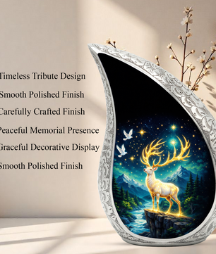 Golden Reindeer Night Landscape Cremation Urn for Adult Ashes