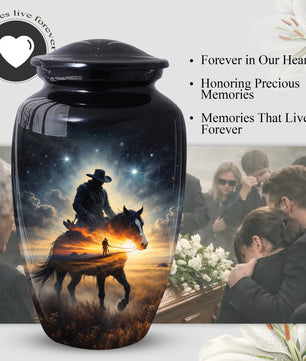 Cowboy Horse Urns for Dad, Western Cremation Large Urn for Men