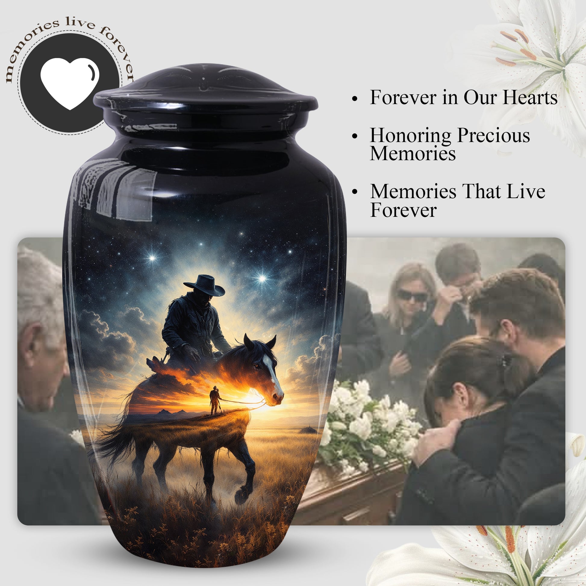 Cowboy Horse Urns for Dad, Western Cremation Large Urn for Men