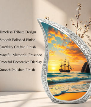 Sunset Sailing Personalized Cremation Urn – Teardrop Style Aluminum Memorial Urn, 10 Inch