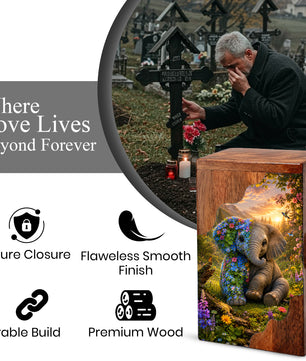 Wooden Cremation Urn for Human Ashes, Elephant Memorial Urn