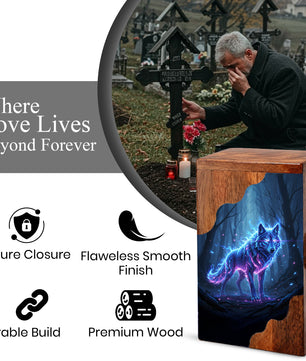 Wooden Cremation Urn – Spirit Wolf Memorial Urn | Custom Wooden Memorial Urn for Dad