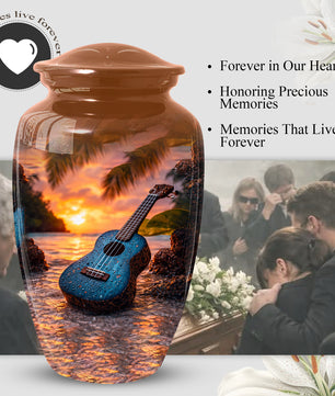 Sunset Guitar Memorial Urn for Dad & Mom, Personalized Cremation Urn