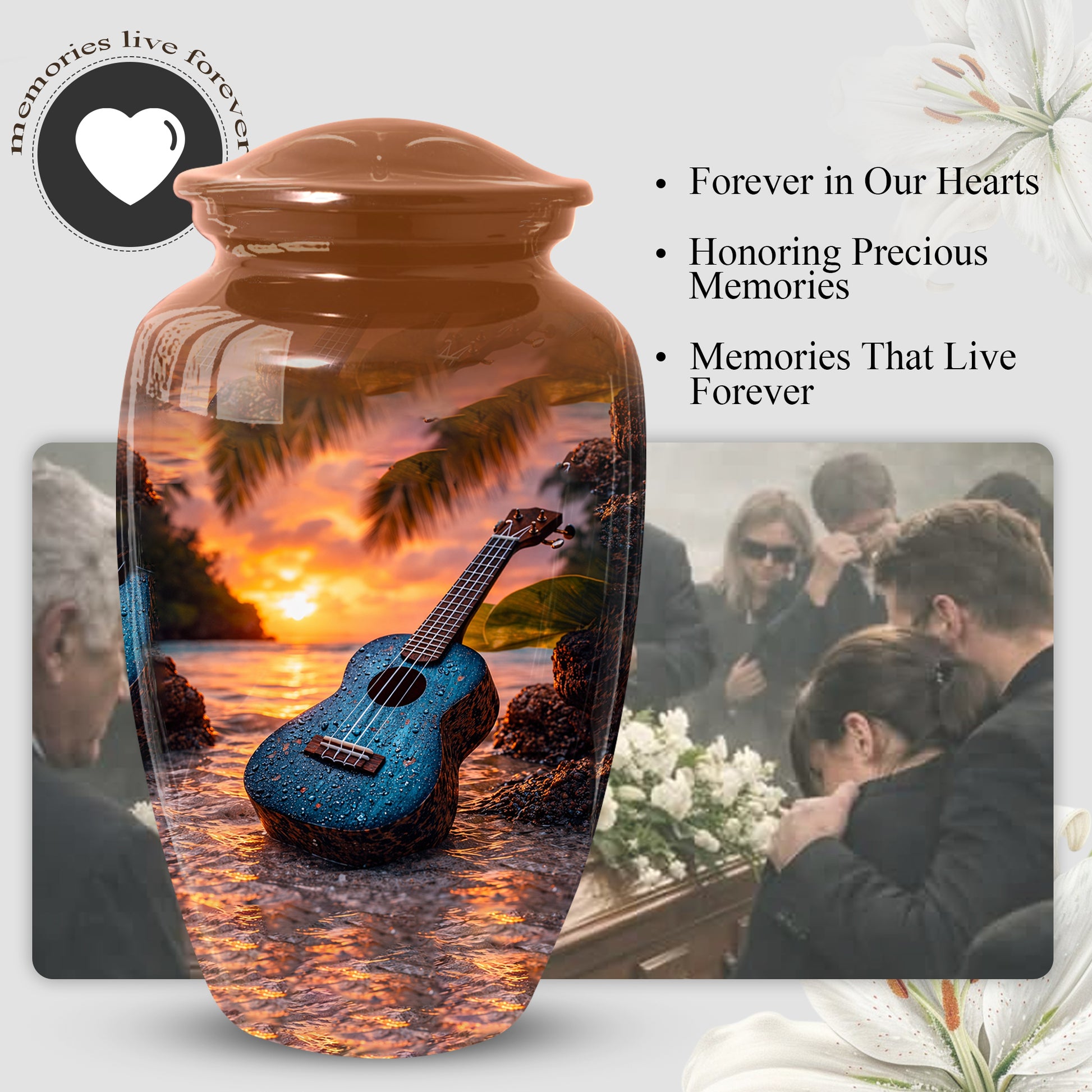 Sunset Guitar Memorial Urn for Dad & Mom, Personalized Cremation Urn