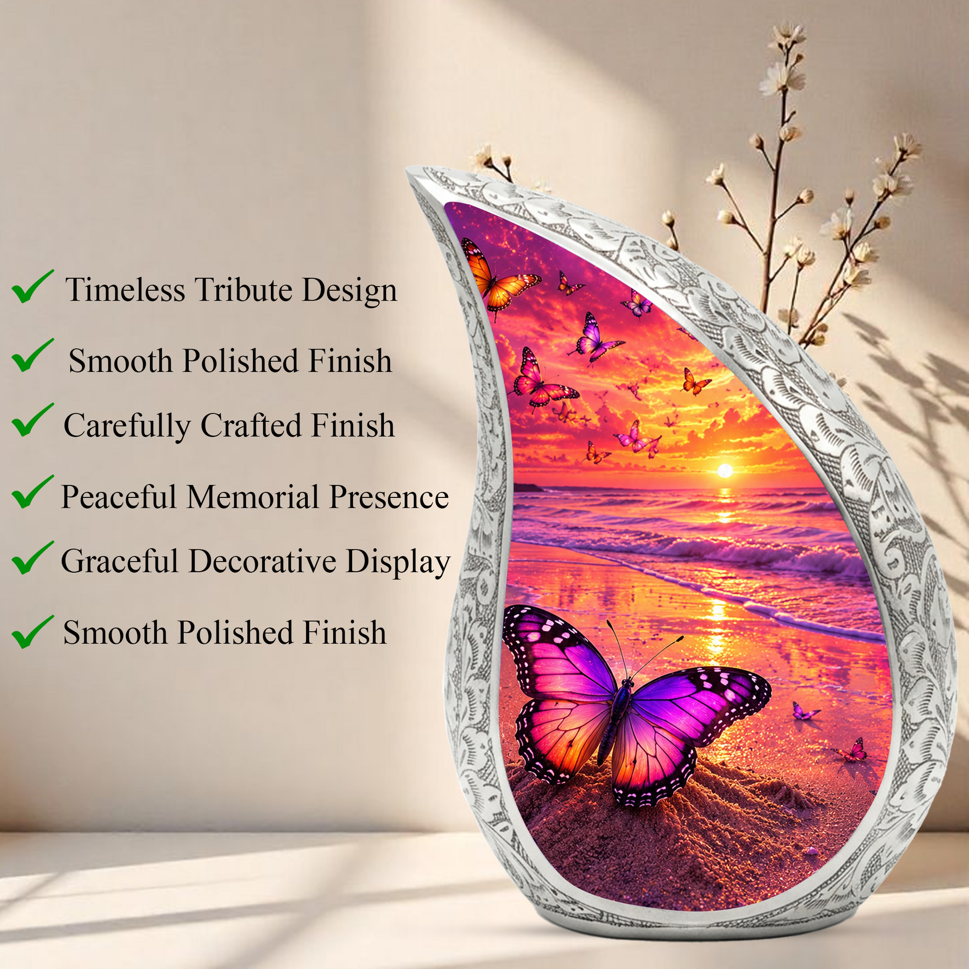 Butterfly Beach Urn for Human Ashes | Ocean Theme Adult Cremation Urn
