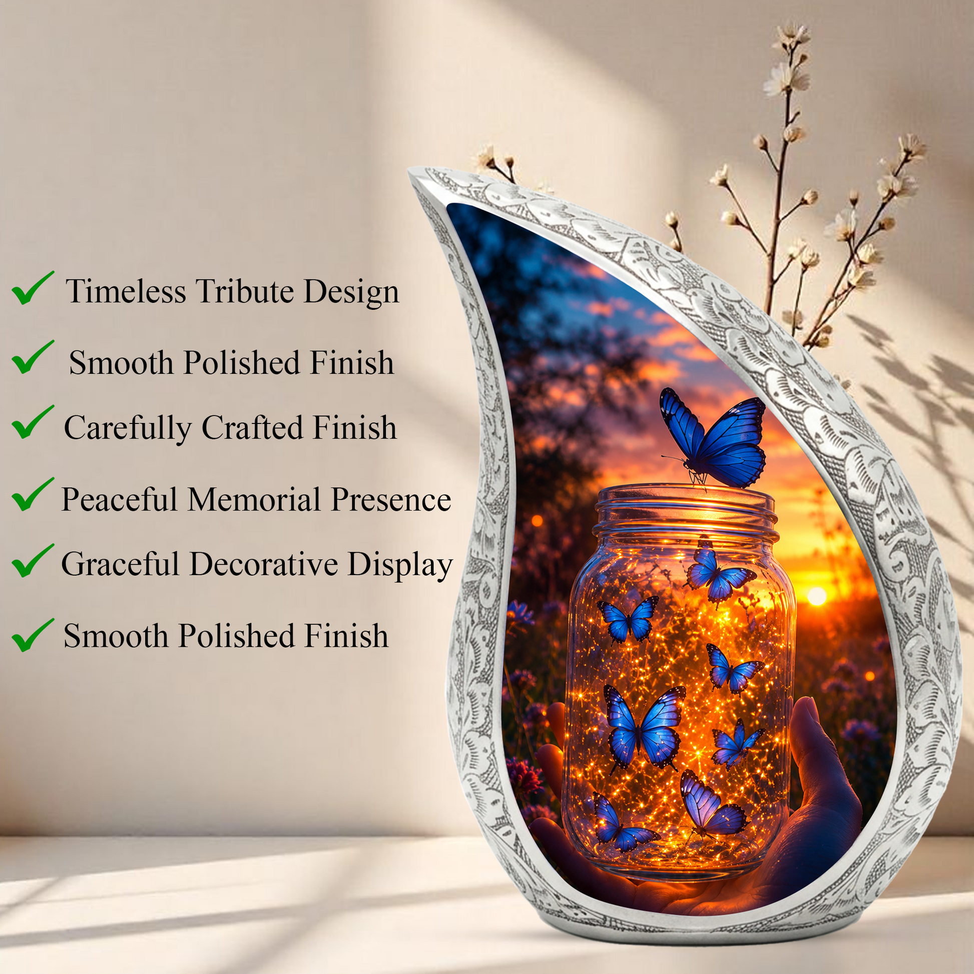 Golden Butterfly Urn for Human Ashes | Butterfly Cremation Memorial Urn