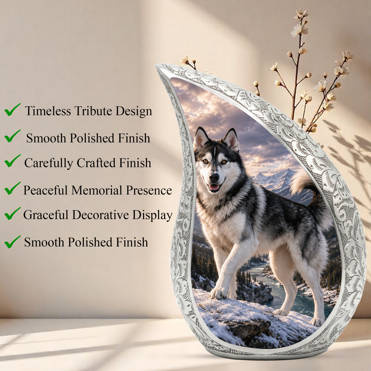 Large Husky Dog Cremation Urn - Siberian Memorial Keepsake Urns For Pet Ashes