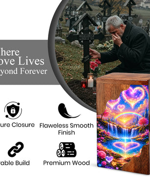 Heart Heaven Wooden Cremation Urn – Rainbow Waterfall Memorial Urn