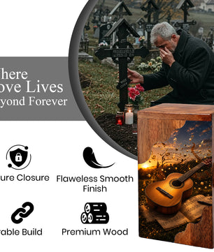 Guitar Wooden Cremation Urn – Music Memorial Urn | Wooden Urn for Human Ashes
