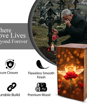 Red Rose Urn For Human Ashes - Angel Rose Decorative Wooden Box