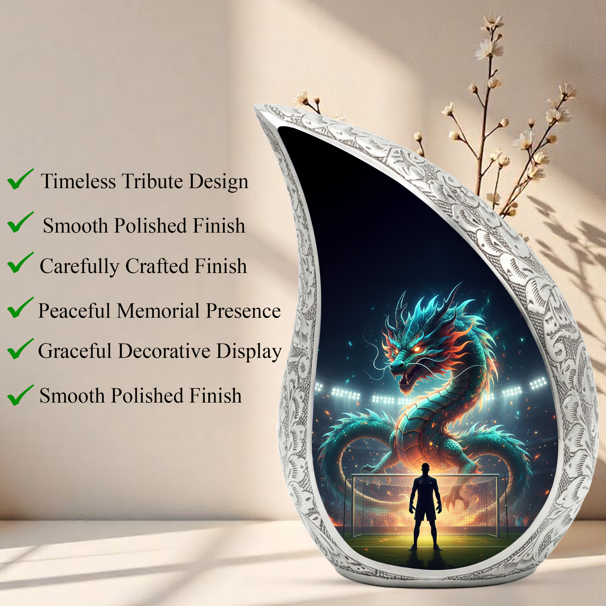 Dragon Soccer Memorial Urn for Dad | Personalized Adult Cremation Urn for Men