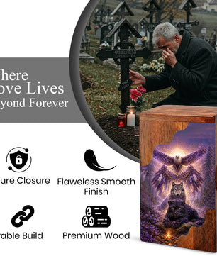 Wildlife Wooden Cremation Urn for Human Ashes | Eagle Wolf Panther Memorial Urn