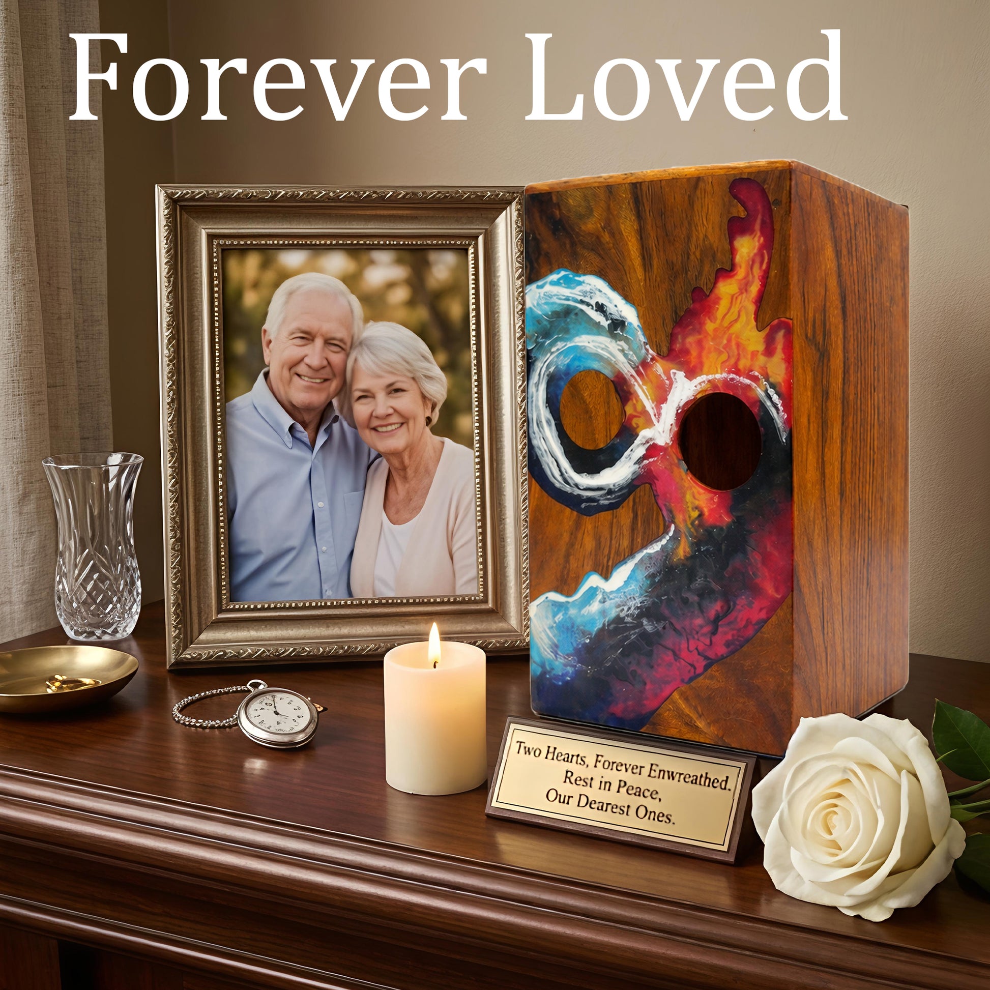Infinity Ocean Wooden Urn For Ashes - Custom Fire Wood Keepsake Urns Box
