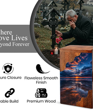 Beach Wooden Cremation Urn for Human Ashes | Ocean Sunset Memorial Urn