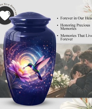 Hummingbird Urn for Mom with Pink Flower | Floral Cremation  Large Urn for Ashes