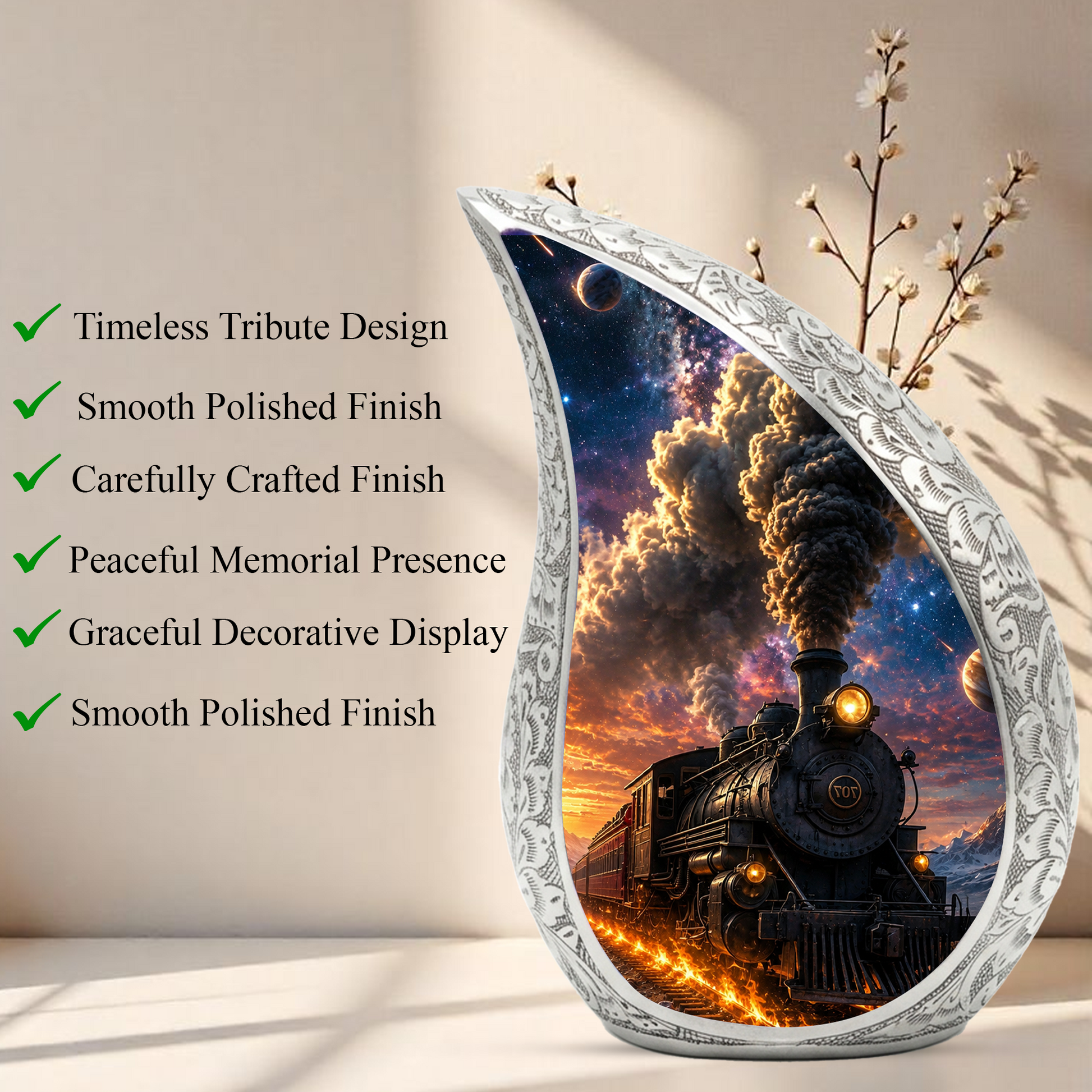 Train Urn for Human Ashes | Unique Railroad Adult Cremation Urn | Locomotive Memorial Urn for Adult Ashes