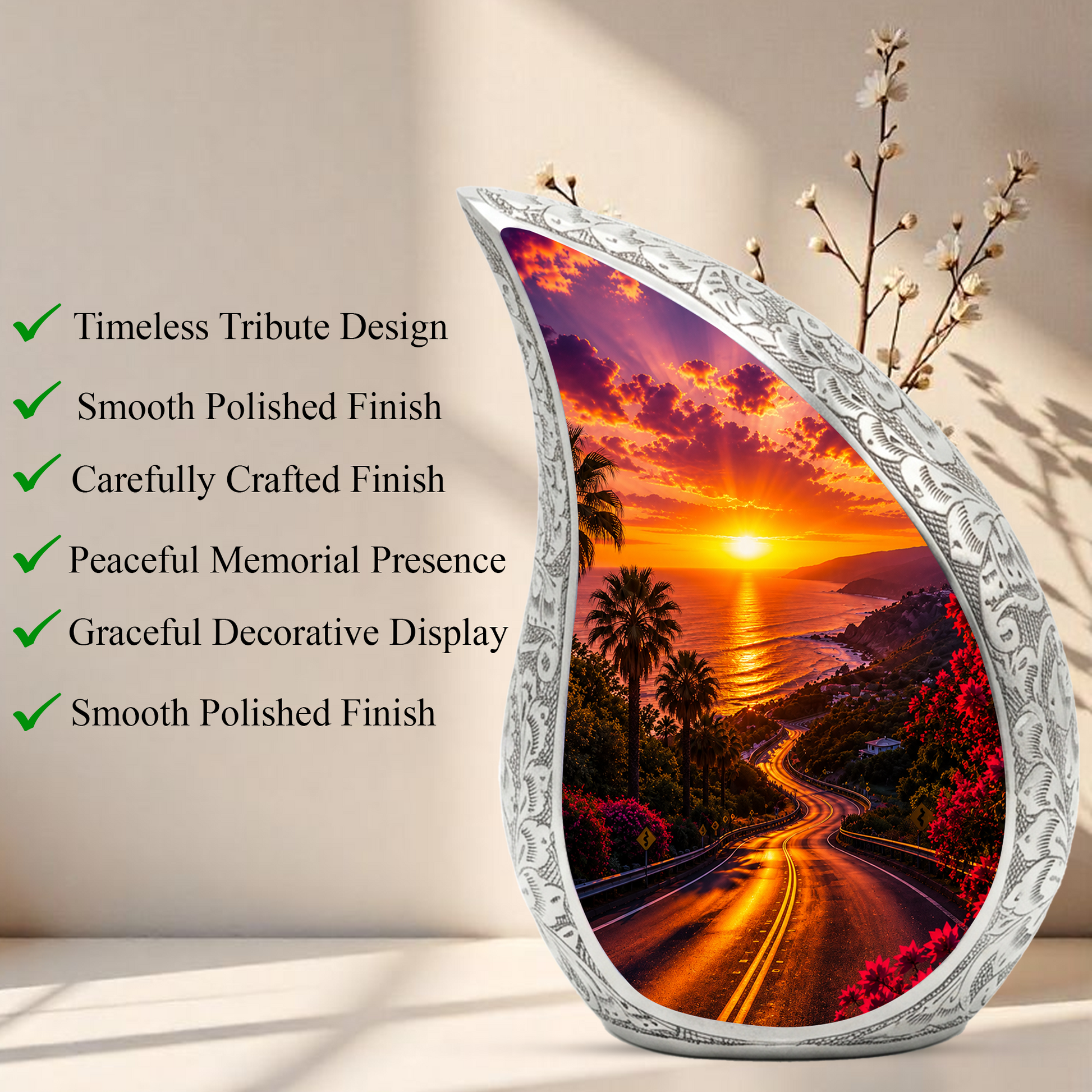 Beach Sunset Urn for Human Ashes | Ocean Coastal Adult Cremation Urn